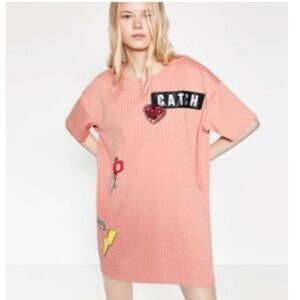 ZARA TRAFALUC salmon pink patch dress